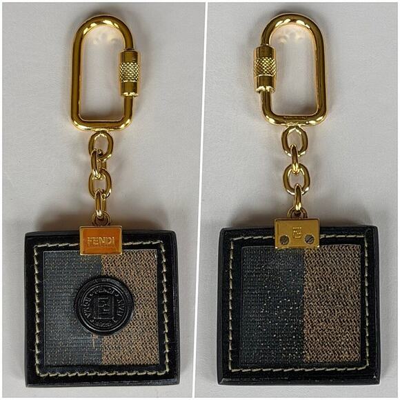 Fendi Other - FENDI Mens Iconic Pequin Striped Leather Gold Tone Keychain MINT